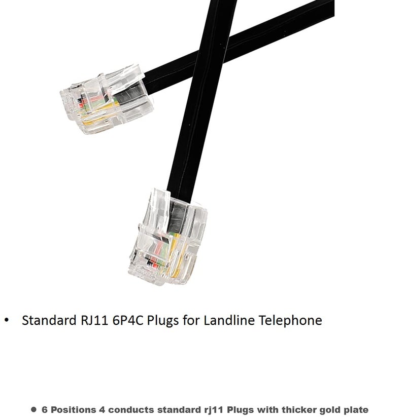 Seefeful 100 Feet Long Telephone Extension Cord Phone Cable Line Wire, with Standard RJ11 Plug and 1 in-Line Couplers and 30 Cable Clip Holders-Blac (Black 100FT) - Image 2